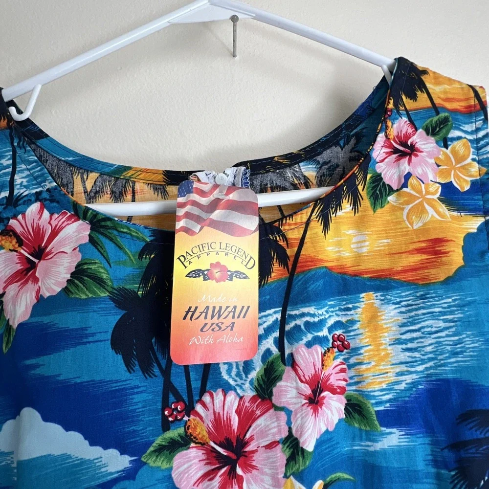 Pacific Legend Sleeveless Faux Wrap Above Knee Dress Women's Sz M Blue Tropical‎